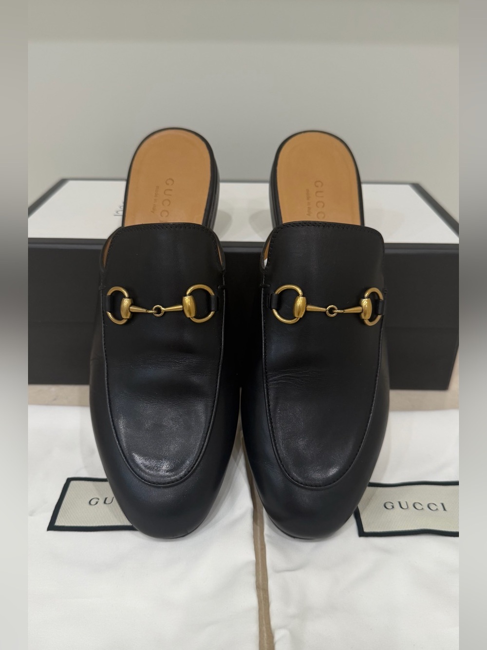 Gucci Princetown Mules; Black Leather; size 37